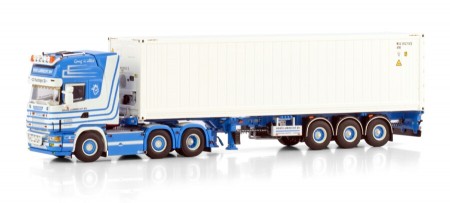 WSI Hans Lubrecht BV; SCANIA R4 TOPLINE 6X2 TWINSTEER CONTAINER TRAILER - 3 AXLE WITH 40FT REEFER CONTAINER (01-4142)